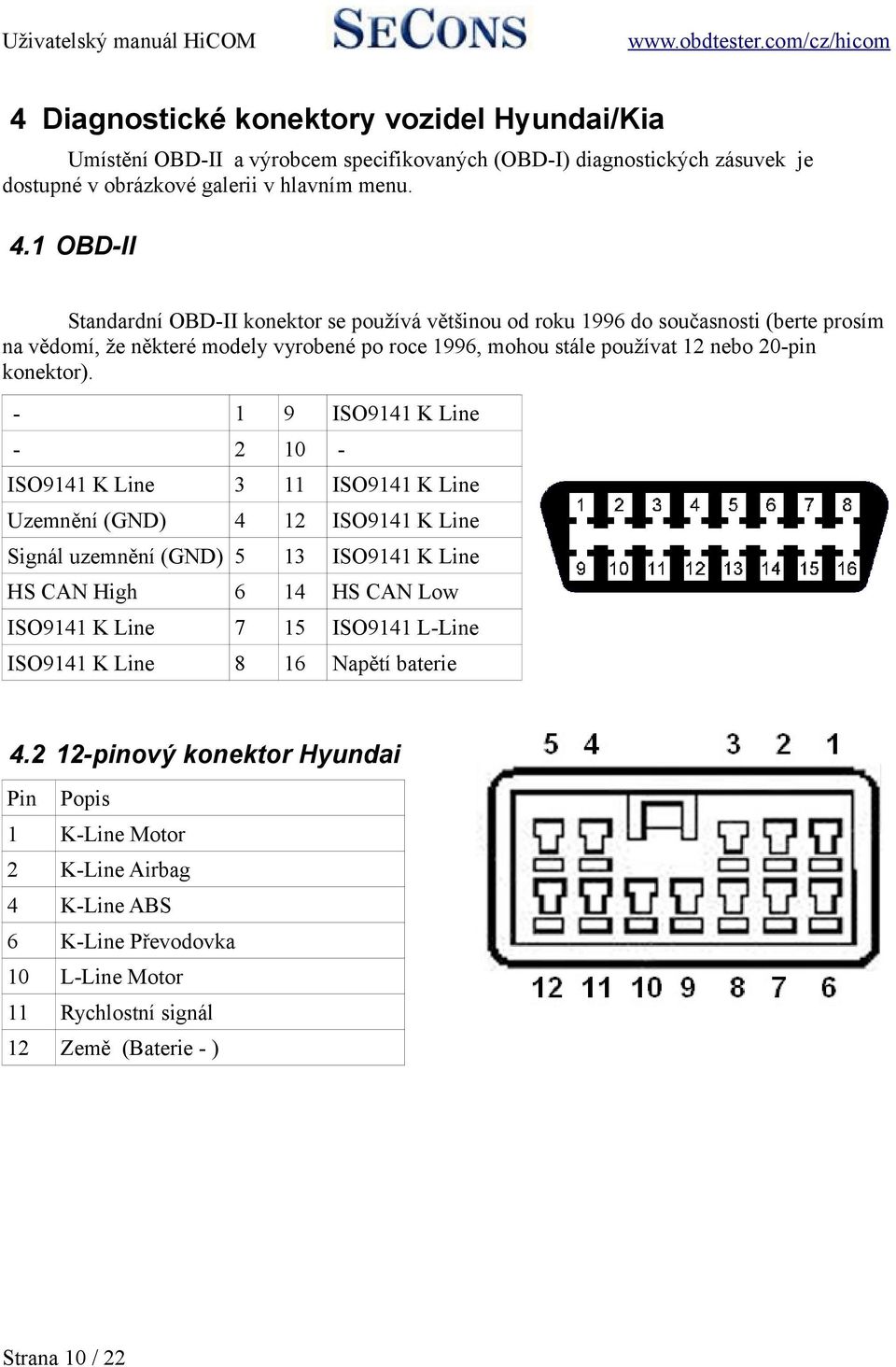 - 1 9 ISO9141 K Line - 2 10 - ISO9141 K Line 3 11 ISO9141 K Line Uzemnění (GND) 4 12 ISO9141 K Line Signál uzemnění (GND) 5 13 ISO9141 K Line HS CAN High 6 14 HS CAN Low ISO9141 K Line 7 15