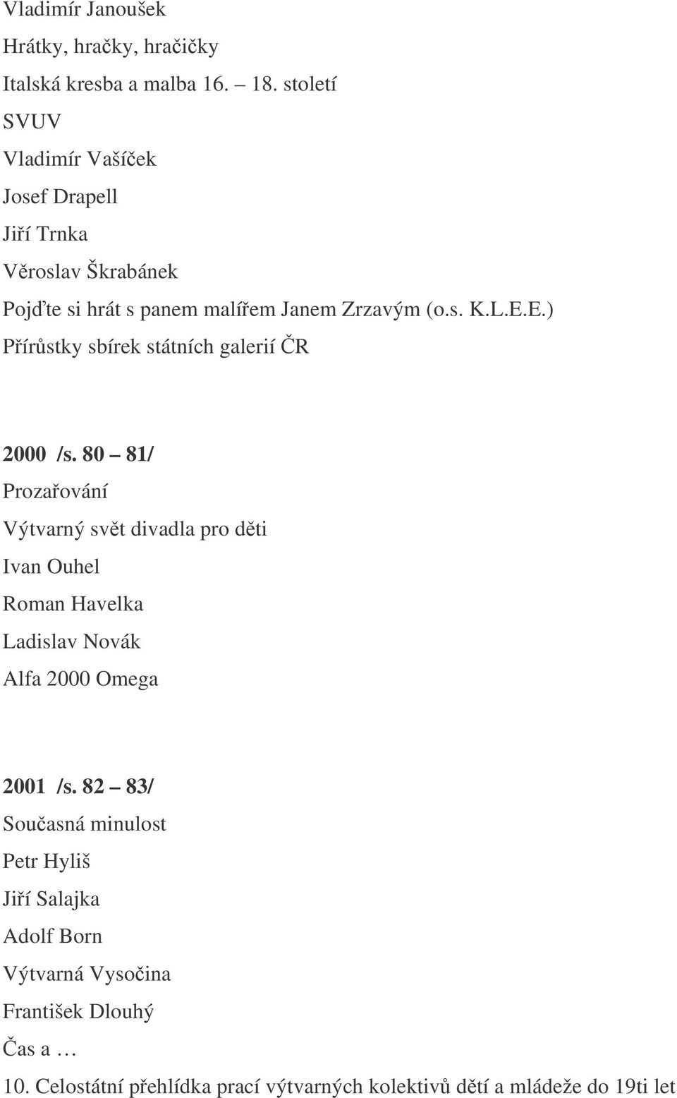 E.) Pírstky sbírek státních galerií R 2000 /s.