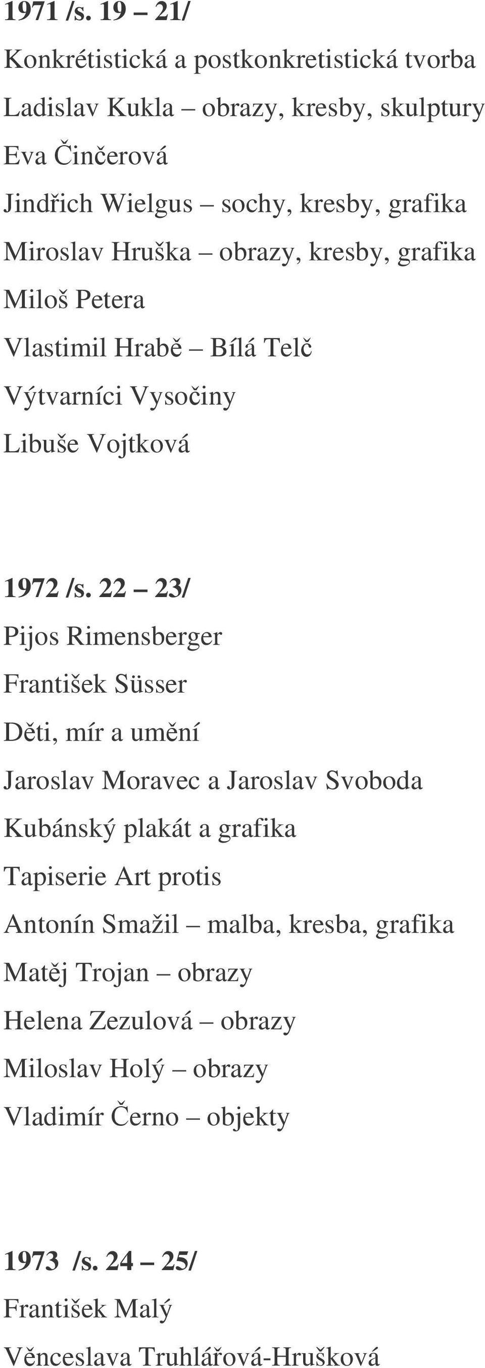 Miroslav Hruška obrazy, kresby, grafika Miloš Petera Vlastimil Hrab Bílá Tel Výtvarníci Vysoiny Libuše Vojtková 1972 /s.