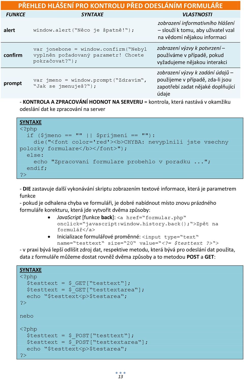 ); zobrazení informativního hlášení slouží k tomu, aby uživatel vzal na vědomí nějakou informaci zobrazení výzvy k potvrzení používáme v případě, pokud vyžadujeme nějakou interakci zobrazení výzvy k