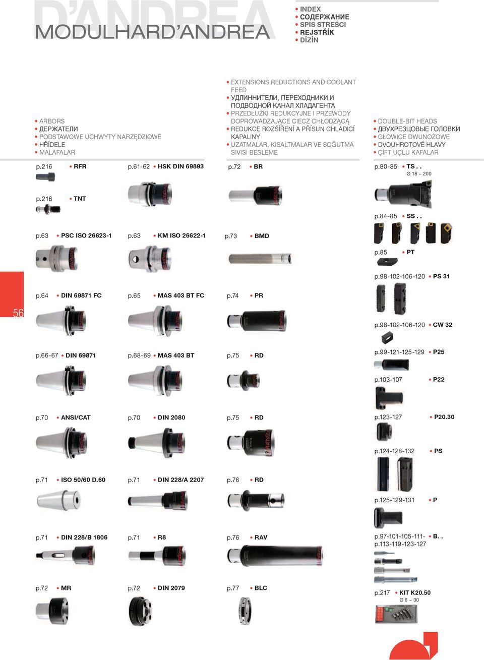 DVOUHROTOV HLAVY FT ULU KAFALAR p.216 p.61-62 p.72 p.80-85 Ø 18 ~ 200 p.216 TNT p.84-85 p.63 p.63 p.73 p.85 PT p.98-102-106-120 p.64 p.65 p.74 PR 56 p.98-102-106-120 p.66-67 p.68-69 p.75 RD p.