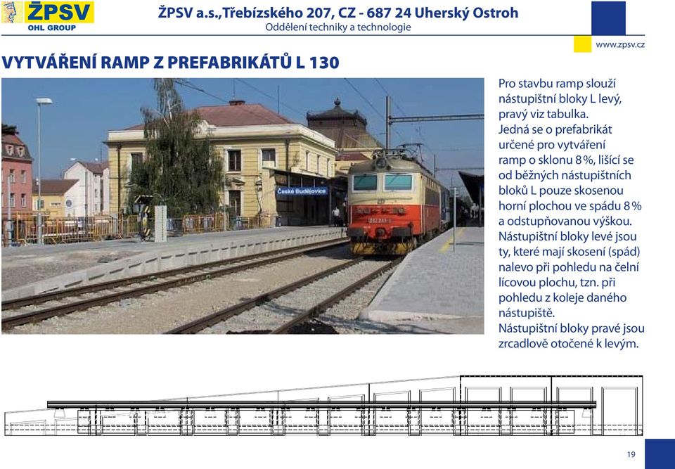 horní plochou ve spádu 8 % a odstupňovanou výškou.