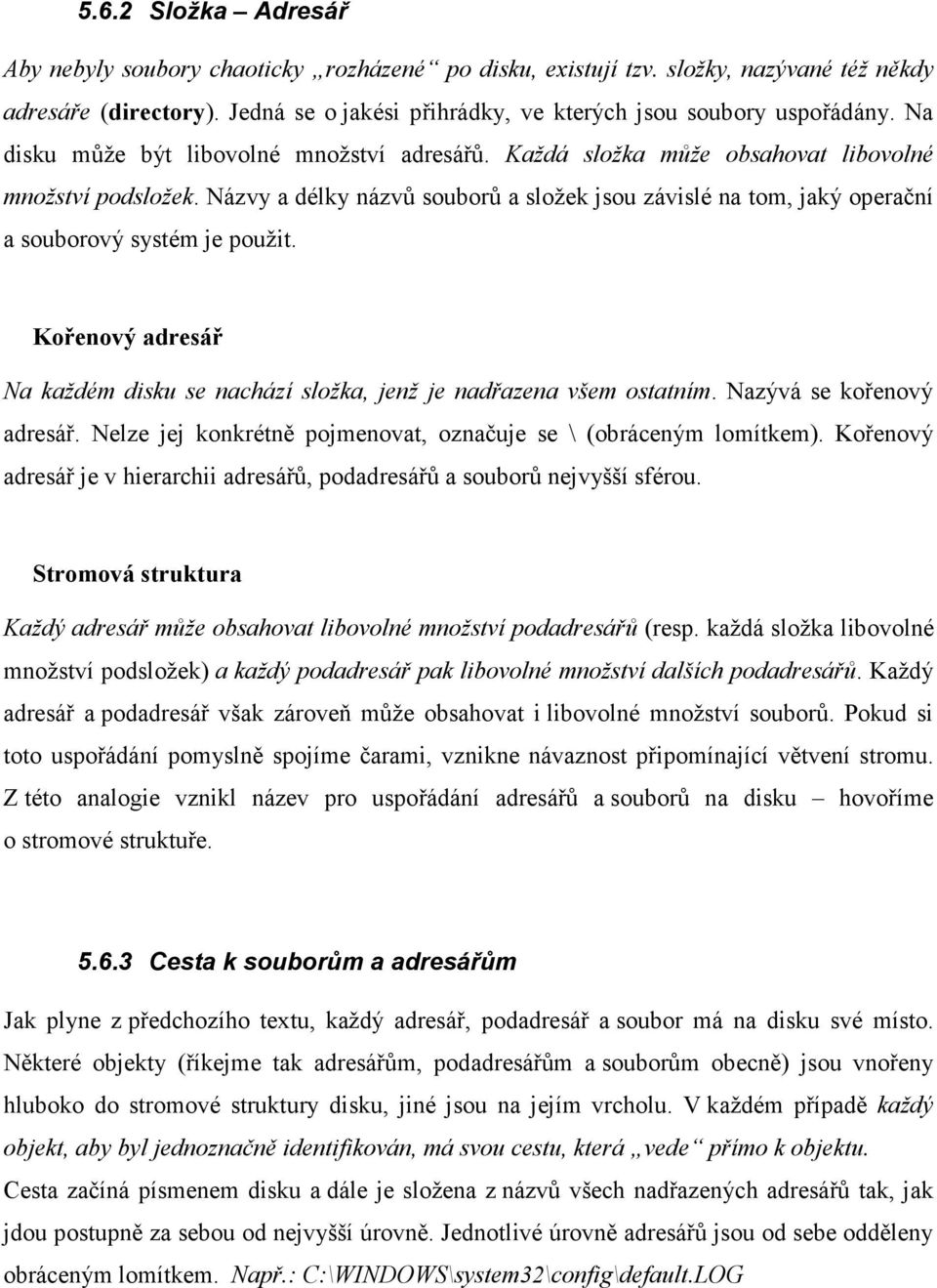 Názvy a délky názvů souborů a složek jsou závislé na tom, jaký operační a souborový systém je použit. Kořenový adresář a každém disku se nachází složka, jenž je nadřazena všem ostatním.