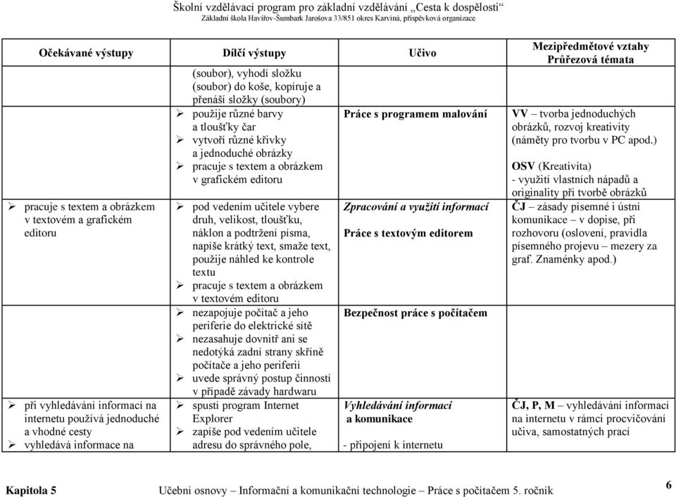 velikost, tloušťku, náklon a podtržení písma, napíše krátký text, smaže text, použije náhled ke kontrole textu pracuje s textem a obrázkem v textovém editoru nezapojuje počítač a jeho periferie do