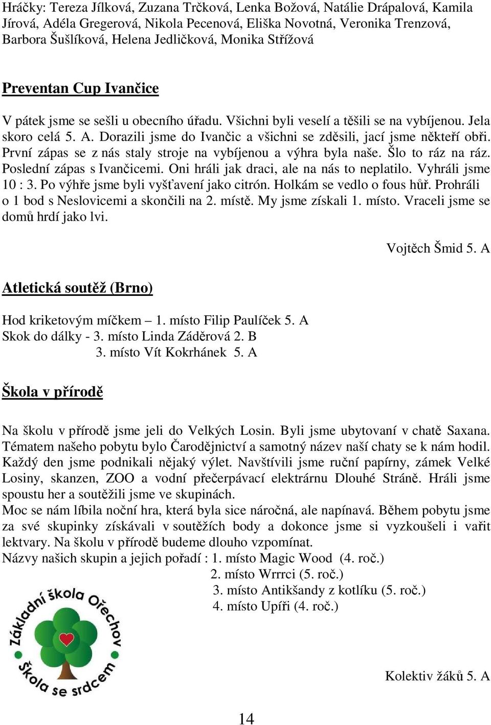 Dorazili jsme do Ivančic a všichni se zděsili, jací jsme někteří obři. První zápas se z nás staly stroje na vybíjenou a výhra byla naše. Šlo to ráz na ráz. Poslední zápas s Ivančicemi.