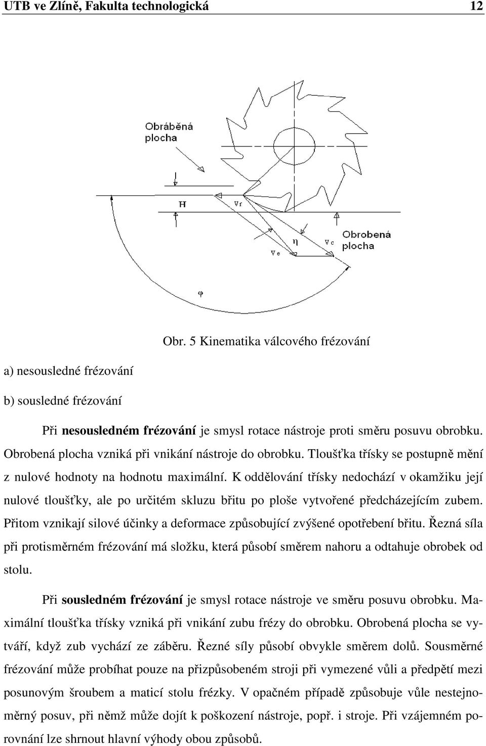 Obrobená plocha vzniká při vnikání nástroje do obrobku. Tloušťka třísky se postupně mění z nulové hodnoty na hodnotu maximální.