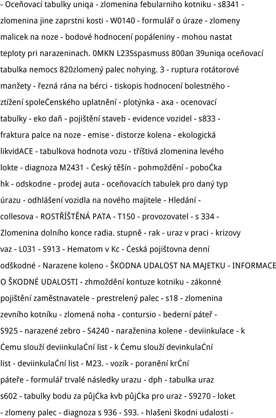 3 - ruptura rotátorové manžety - řezná rána na bérci - tiskopis hodnocení bolestného - ztížení společenského uplatnění - plotýnka - axa - ocenovací tabulky - eko daň - pojištění staveb - evidence