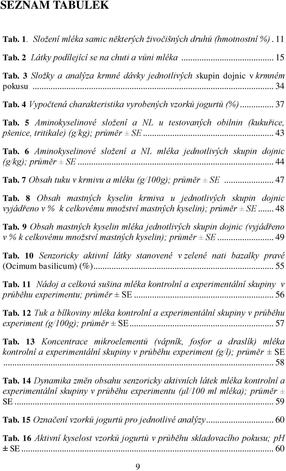 5 Aminokyselinové složení a NL u testovaných obilnin (kukuřice, pšenice, tritikale) (g/kg); průměr ± SE... 43 Tab. 6 Aminokyselinové složení a NL mléka jednotlivých skupin dojnic (g/kg); průměr ± SE.