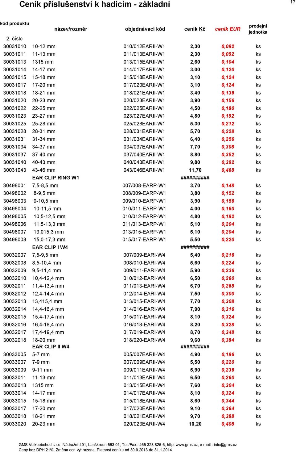 30031022 22-25 mm 022/025EARII-W1 4,50 0,180 ks 30031023 23-27 mm 023/027EARII-W1 4,80 0,192 ks 30031025 25-28 mm 025/028EARII-W1 5,30 0,212 ks 30031028 28-31 mm 028/031EARII-W1 5,70 0,228 ks