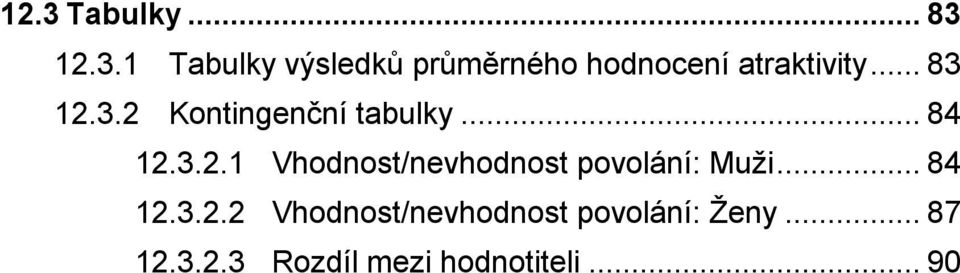 .. 84 12.3.2.2 Vhodnost/nevhodnost povolání: Ženy... 87 12.3.2.3 Rozdíl mezi hodnotiteli.