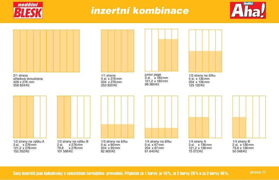 x 276 mm 121,2 x 276 mm 152 352 Kč 1/2 strany na výšku B 2 sl. x 276 mm 79,8 x 276 mm 101 568 Kč 1/3 strany na šířku 5 sl.