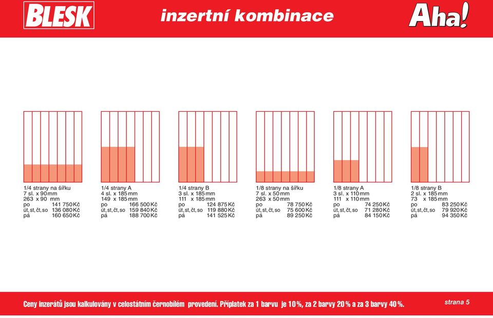 x 185 mm 111 x 185 mm po 124 875 Kč út, st, čt, so 119 880 Kč pá 141 525 Kč 1/8 strany na šířku 7 sl.