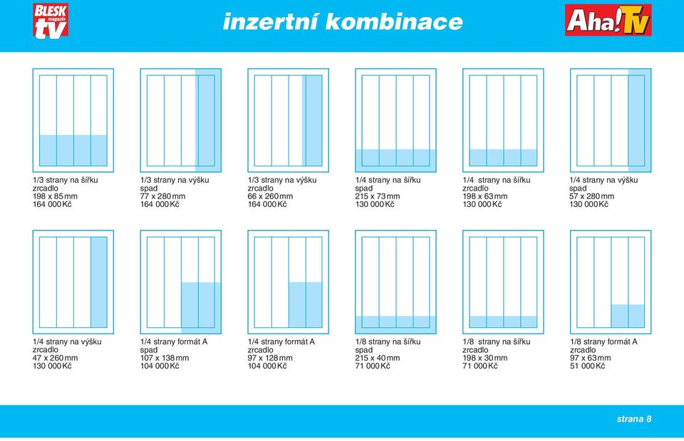 1/4 strany na výšku 47 x 260 mm 130 000 Kč 1/4 strany formát A 107 x 138 mm 104 000 Kč 1/4 strany formát A 97 x 128 mm 104 000 Kč