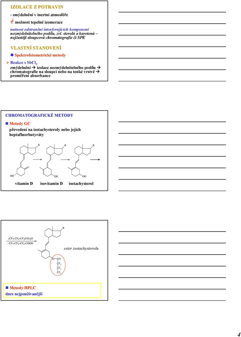 nezmýdelnitelného podílu chromatografie na sloupci nebo na tenké vrstvě proměření absorbance CHMATGAFICKÉ METDY Metody GC převedení na isotachysteroly nebo