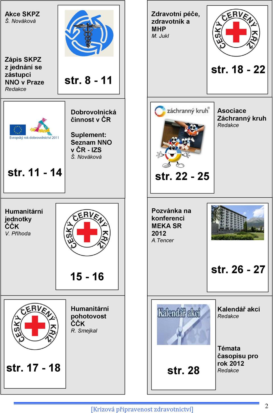 Nováková Asociace Záchranný kruh Redakce str. 11-14 str. 22-25 Humanitární jednotky ČČK V.