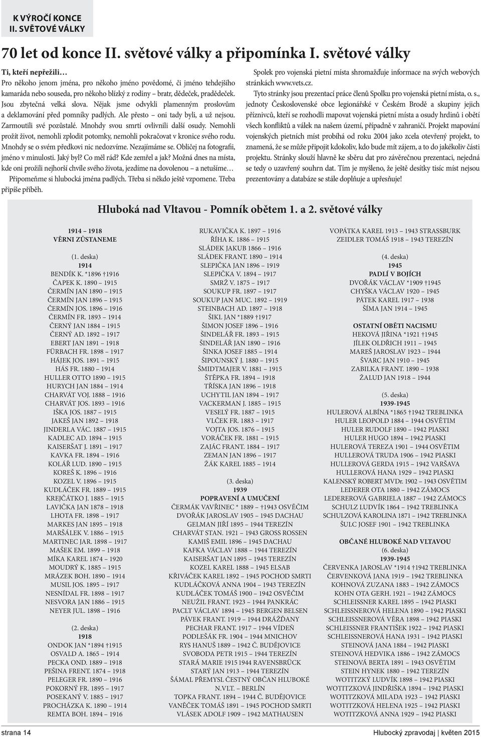 Jsou zbytečná velká slova. Nějak jsme odvykli plamenným proslovům a deklamování před pomníky padlých. Ale přesto oni tady byli, a už nejsou. Zarmoutili své pozůstalé.