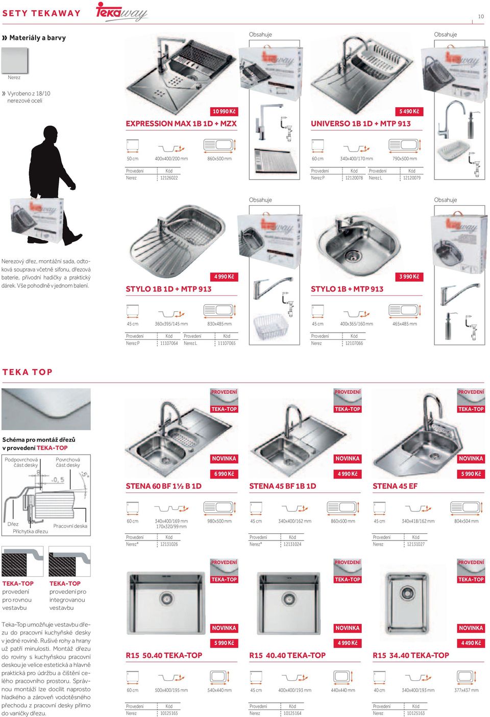 STYLO 1B 1D + MTP 913 STYLO 1B + MTP 913 360x395/145 mm 830x485 mm 400x365/160 mm 465x485 mm P 11107064 L 11107065 12107066 TEKA TOP PROVEDENÍ PROVEDENÍ PROVEDENÍ Schéma pro montáž dřezů v provedení