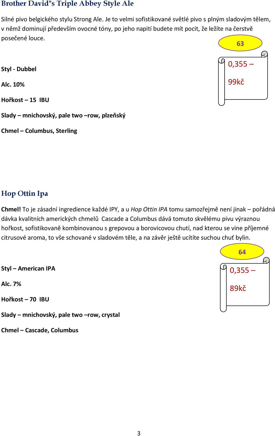 10% 0,355 99kč Hořkost 15 IBU Slady mnichovský, pale two row, plzeňský Chmel Columbus, Sterling Hop Ottin Ipa Chmel!