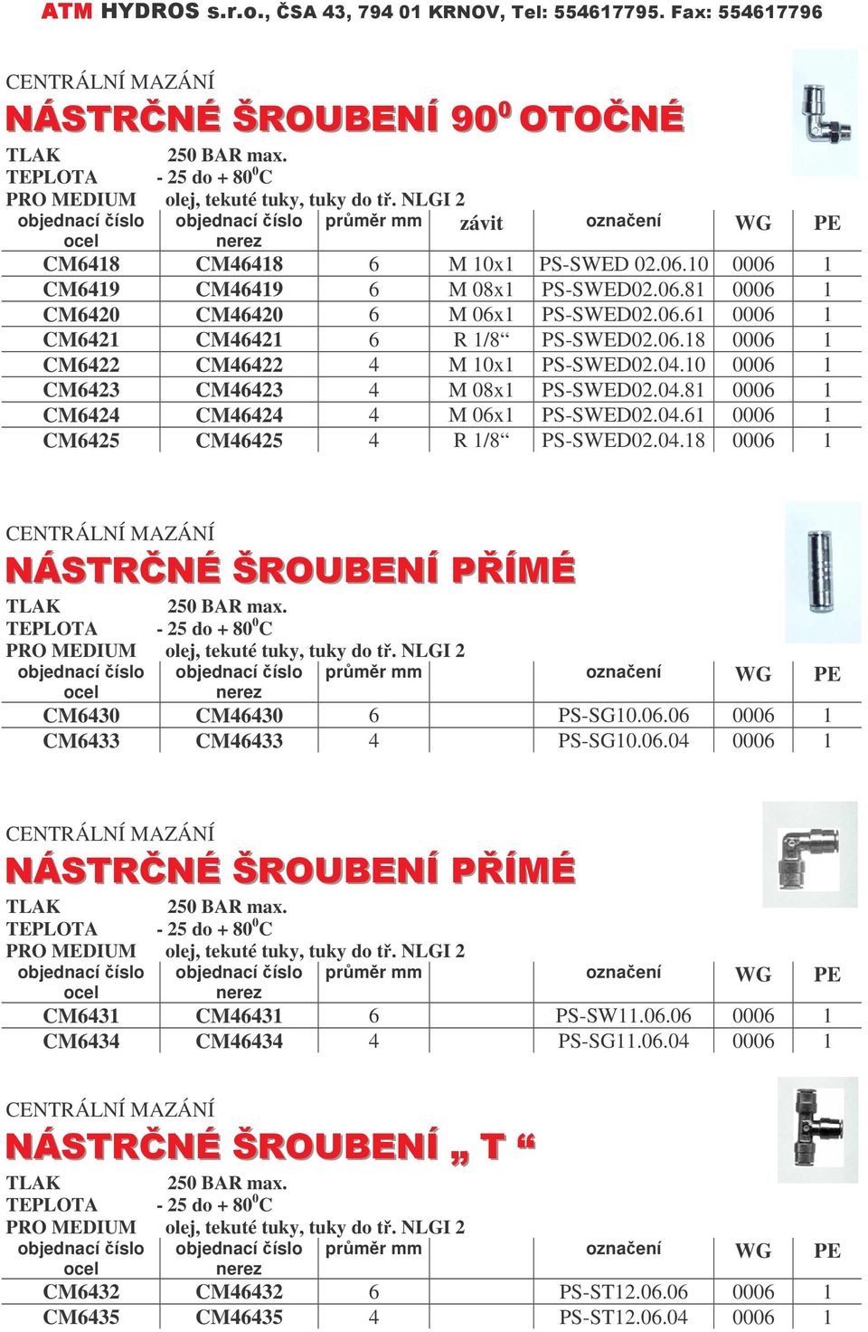 10 0006 1 CM6423 CM46423 4 M 0x1 PS-SWED02.04.1 0006 1 CM6424 CM46424 4 M 06x1 PS-SWED02.04.61 0006 1 CM6425 CM46425 4 R 1/ PS-SWED02.04.1 0006 1,%& '()$"#$% TLAK 250 BAR max.