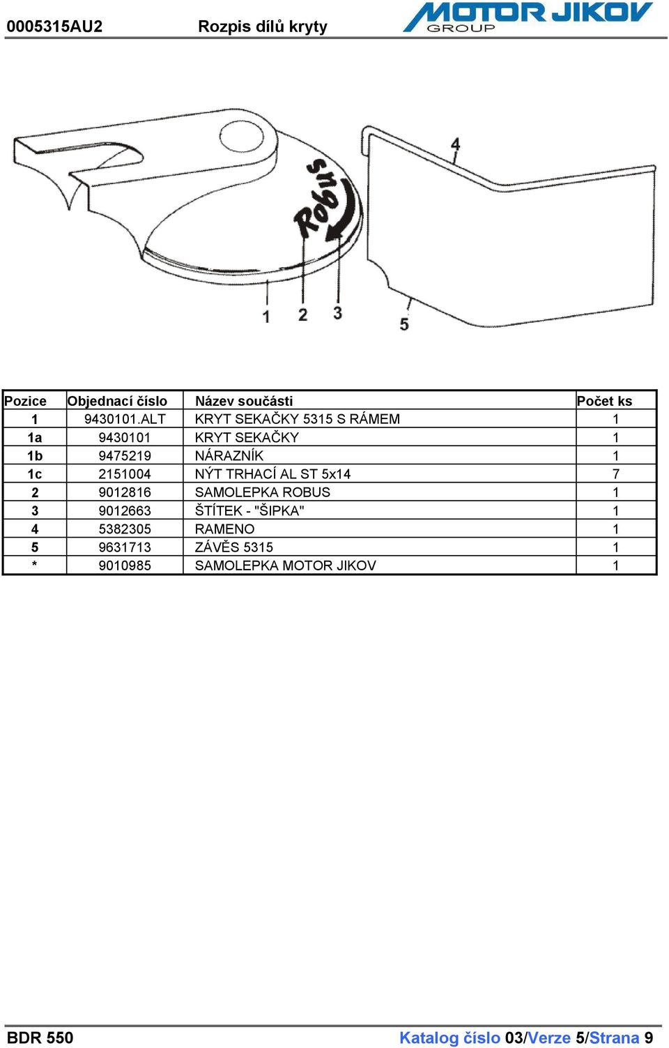 1 1c 2151004 NÝT TRHACÍ AL ST 5x14 7 2 9012816 SAMOLEPKA ROBUS 1 3 9012663