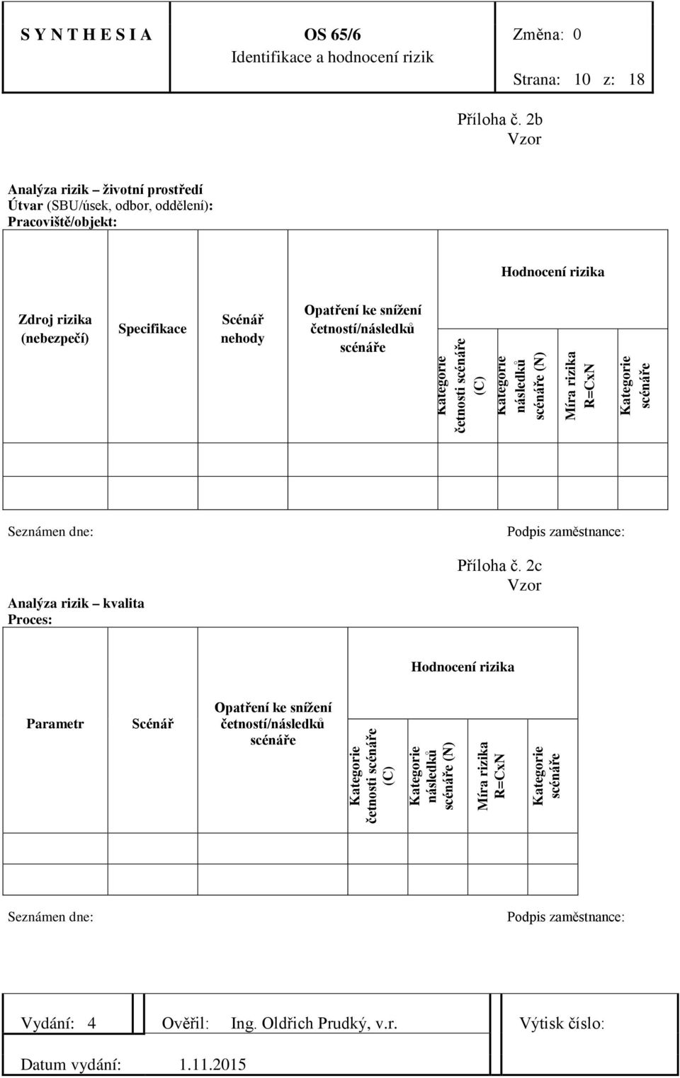 nehody Opatření ke snížení četností/následků scénáře Kategorie četnosti scénáře (C) Kategorie následků scénáře (N) Míra rizika R=CxN Kategorie scénáře