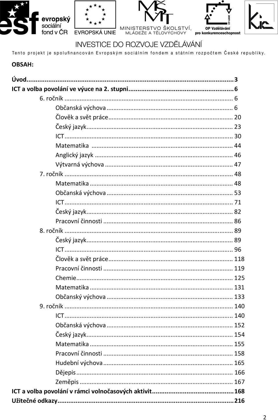 .. 89 ICT... 96 Člověk a svět práce... 118 Pracovní činnosti... 119 Chemie... 125 Matematika... 131 Občanský výchova... 133 9. ročník... 140 ICT... 140 Občanská výchova.