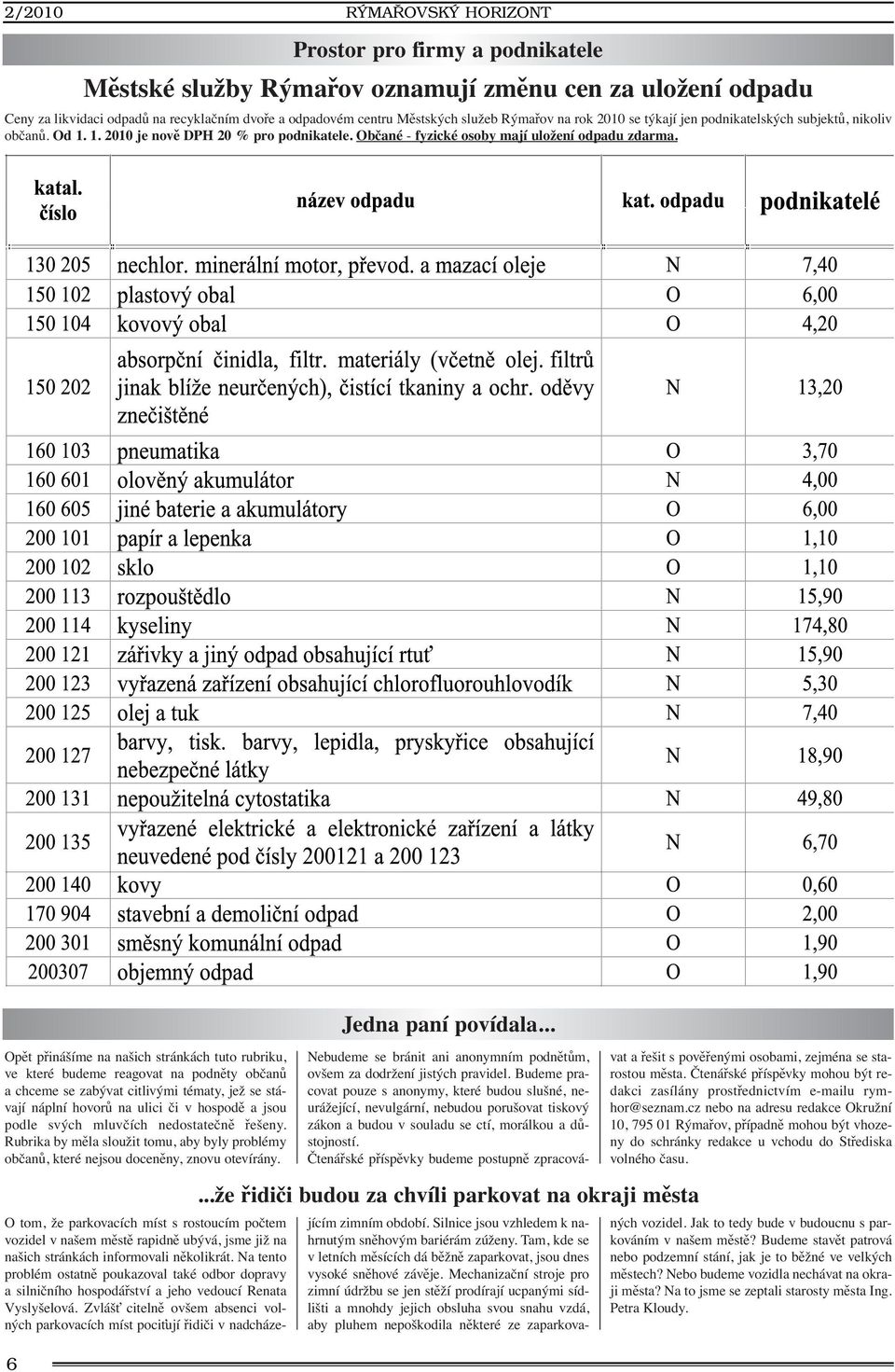 Opět přinášíme na našich stránkách tuto rubriku, ve které budeme reagovat na podněty občanů a chceme se zabývat citlivými tématy, jež se stávají náplní hovorů na ulici či v hospodě a jsou podle svých