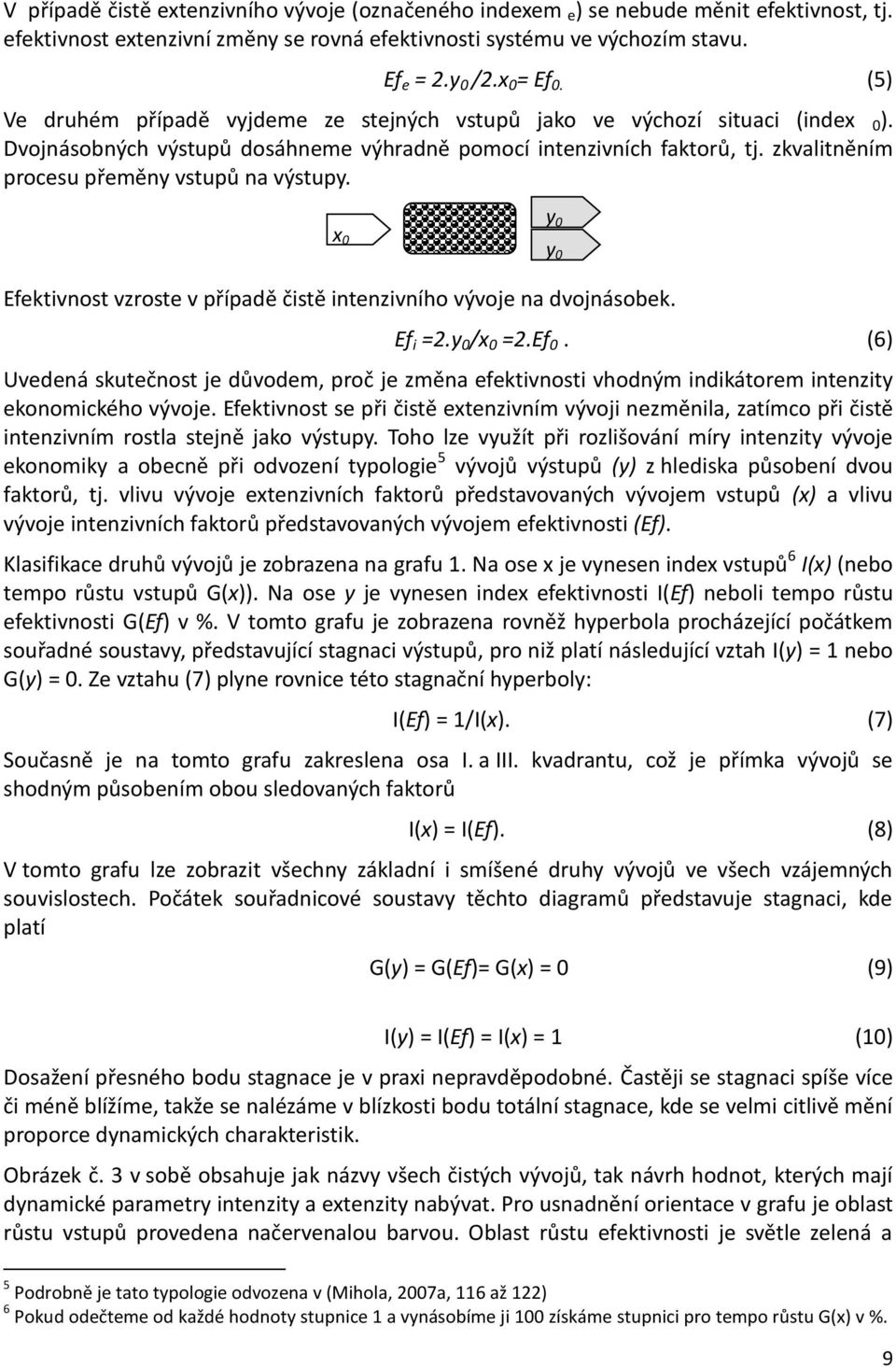 zkvalitněním procesu přeměny vstupů na výstupy. x 0 y 0 y 0 Efektivnost vzroste v případě čistě intenzivního vývoje na dvojnásobek. Ef i =2.y 0 /x 0 =2.Ef 0.