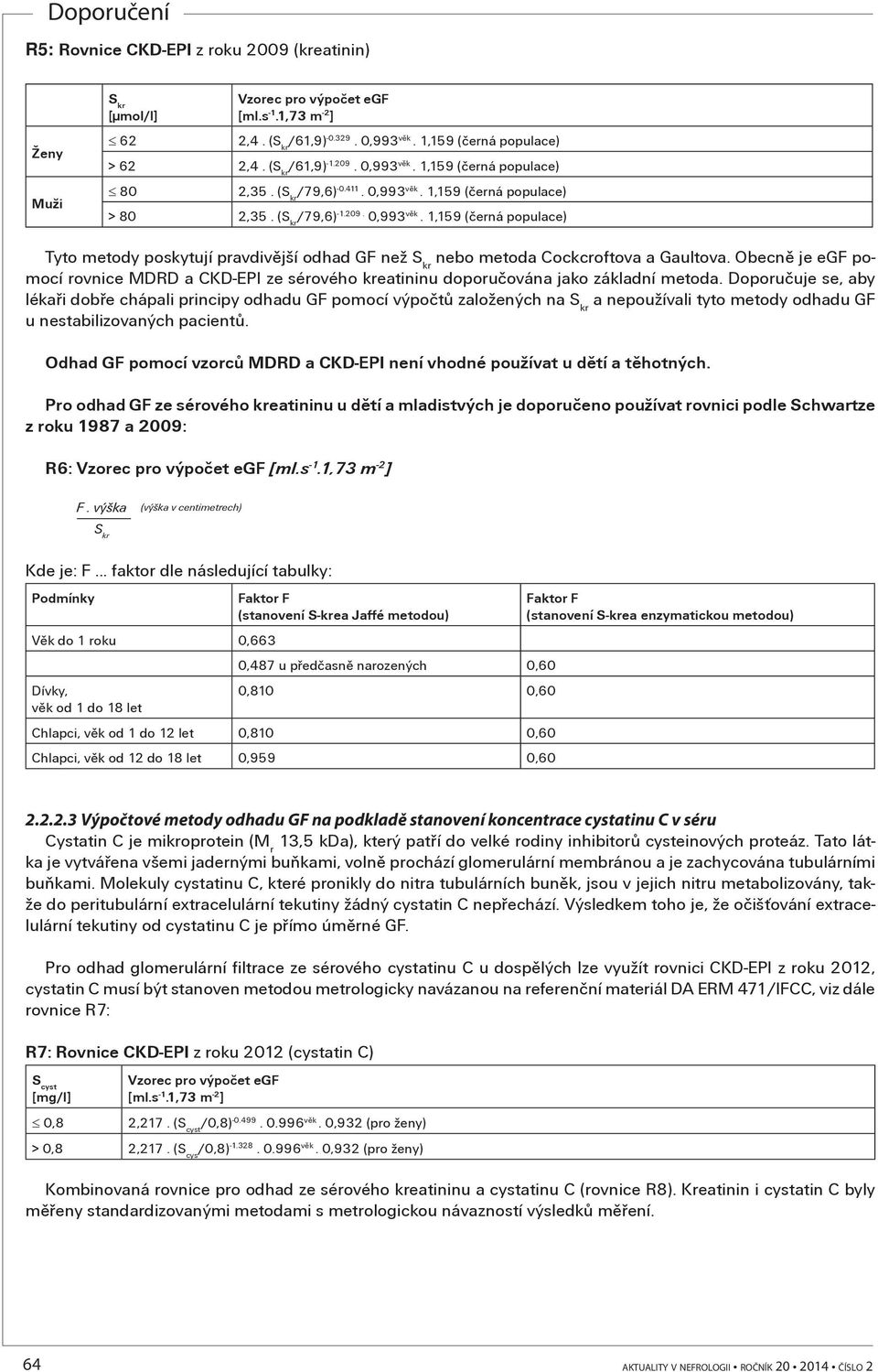 Obecnì je egf pomocí rovnice MDRD a CKD-EPI ze sérového kreatininu doporuèována jako základní metoda.