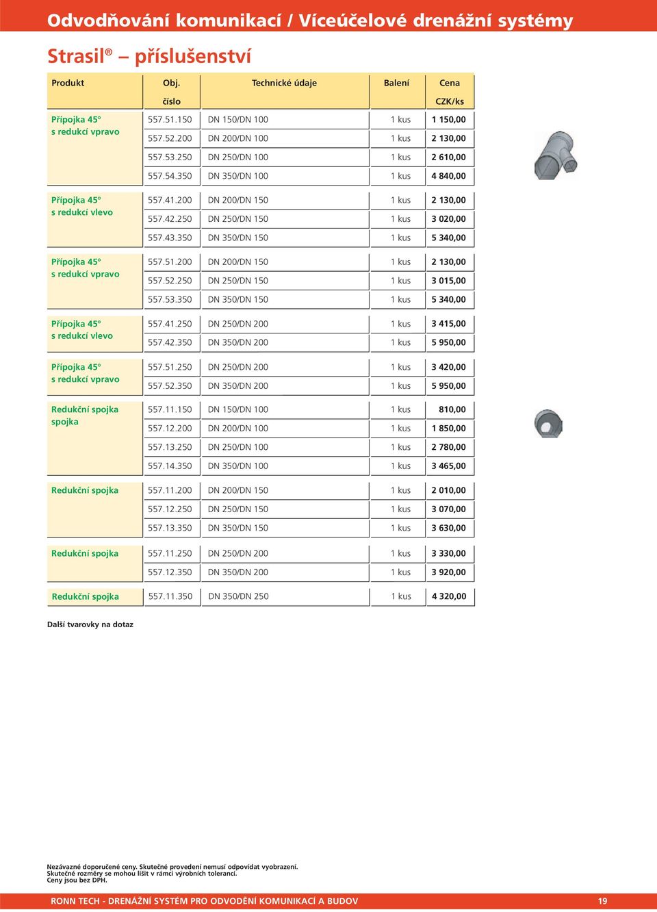 350 DN 350/DN 150 1 kus 5 340,00 Přípojka 45 557.51.200 DN 200/DN 150 1 kus 2 130,00 s redukcí vpravo 557.52.250 DN 250/DN 150 1 kus 3 015,00 557.53.350 DN 350/DN 150 1 kus 5 340,00 Přípojka 45 557.41.