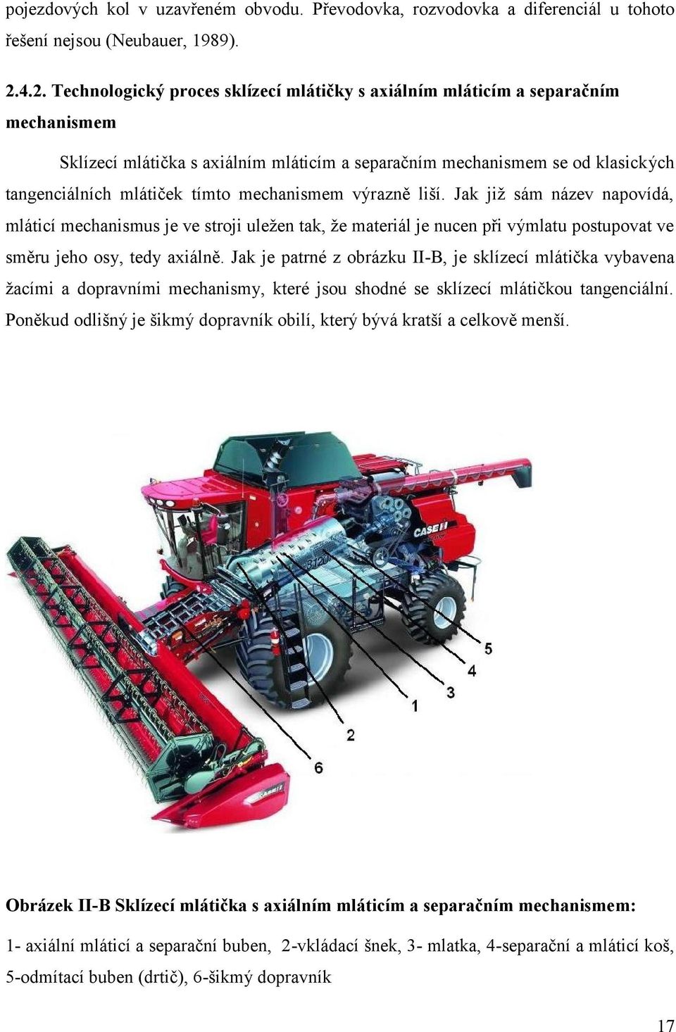 mechanismem výrazně liší. Jak již sám název napovídá, mláticí mechanismus je ve stroji uležen tak, že materiál je nucen při výmlatu postupovat ve směru jeho osy, tedy axiálně.