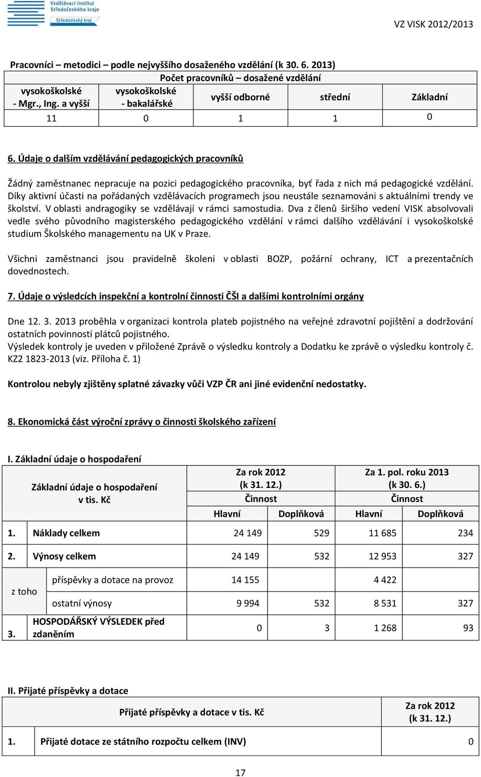 Díky aktivní účasti na pořádaných vzdělávacích programech jsou neustále seznamováni s aktuálními trendy ve školství. V oblasti andragogiky se vzdělávají v rámci samostudia.