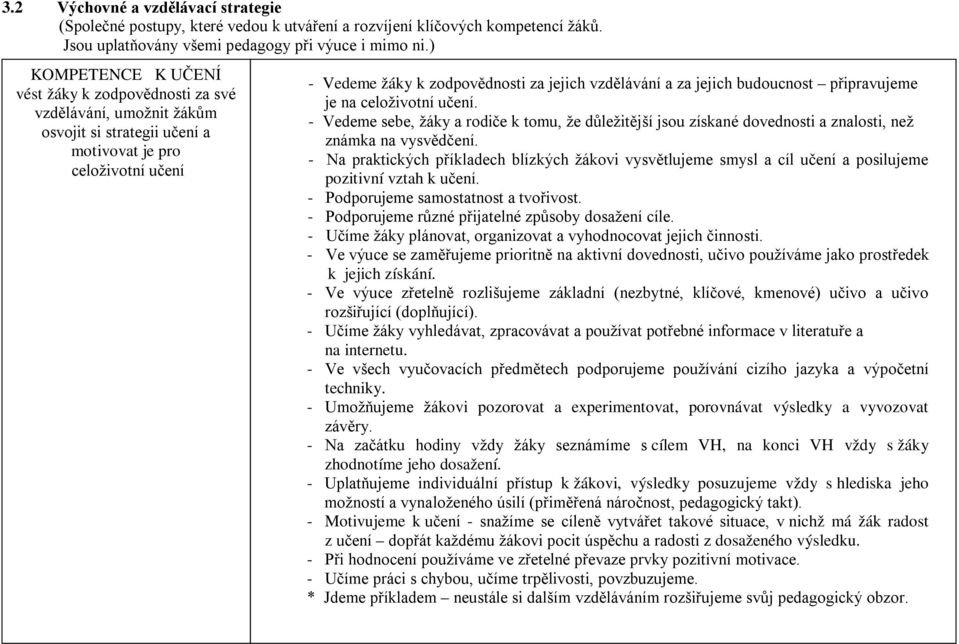 jejich budoucnost připravujeme je na celoživotní učení. - Vedeme sebe, žáky a rodiče k tomu, že důležitější jsou získané dovednosti a znalosti, než známka na vysvědčení.