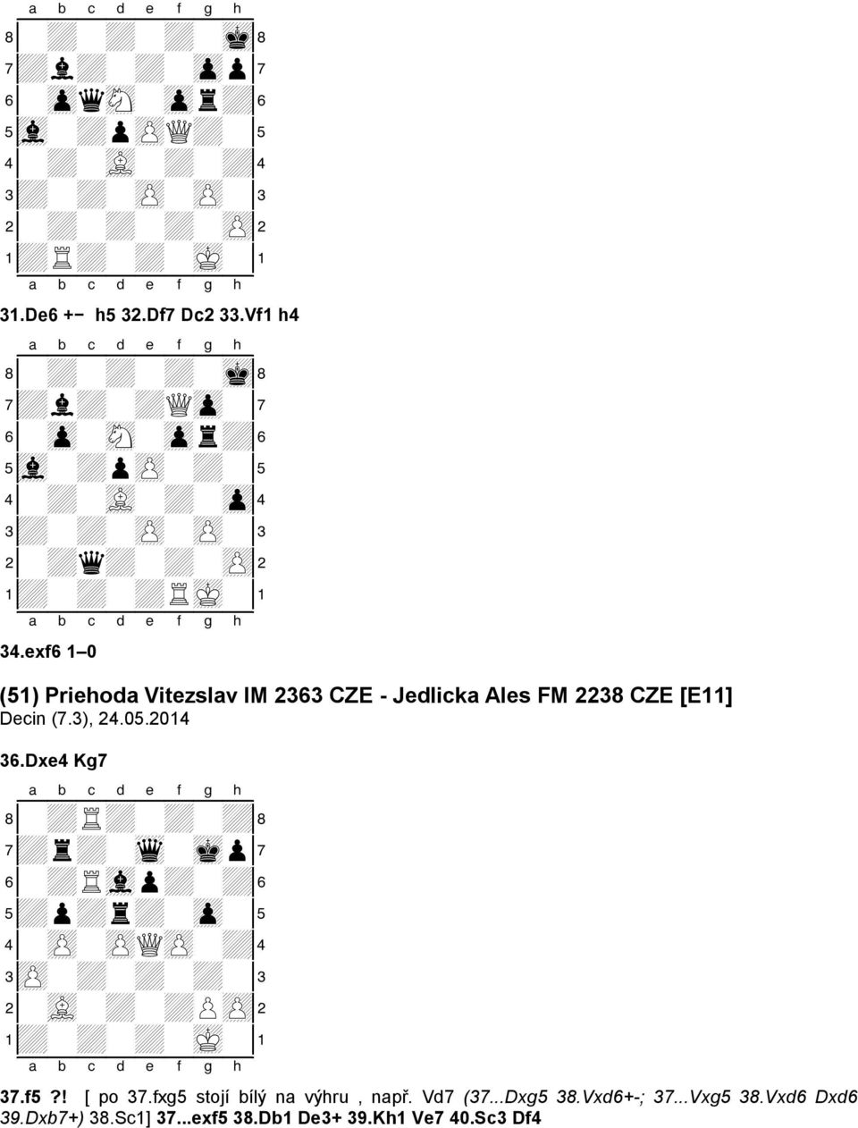 exf6 1 0 (51) Priehoda Vitezslav IM 2363 CZE - Jedlicka Ales FM 2238 CZE [E11] Decin (7.3), 24.05.2014 36.
