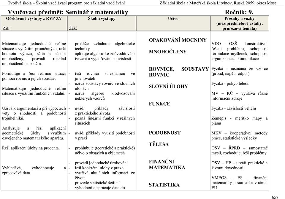 Užívá k argumentaci a při výpočtech věty o shodnosti a podobnosti trojúhelníků. Analyzuje a řeší aplikační geometrické úlohy s využitím osvojeného matematického aparátu.