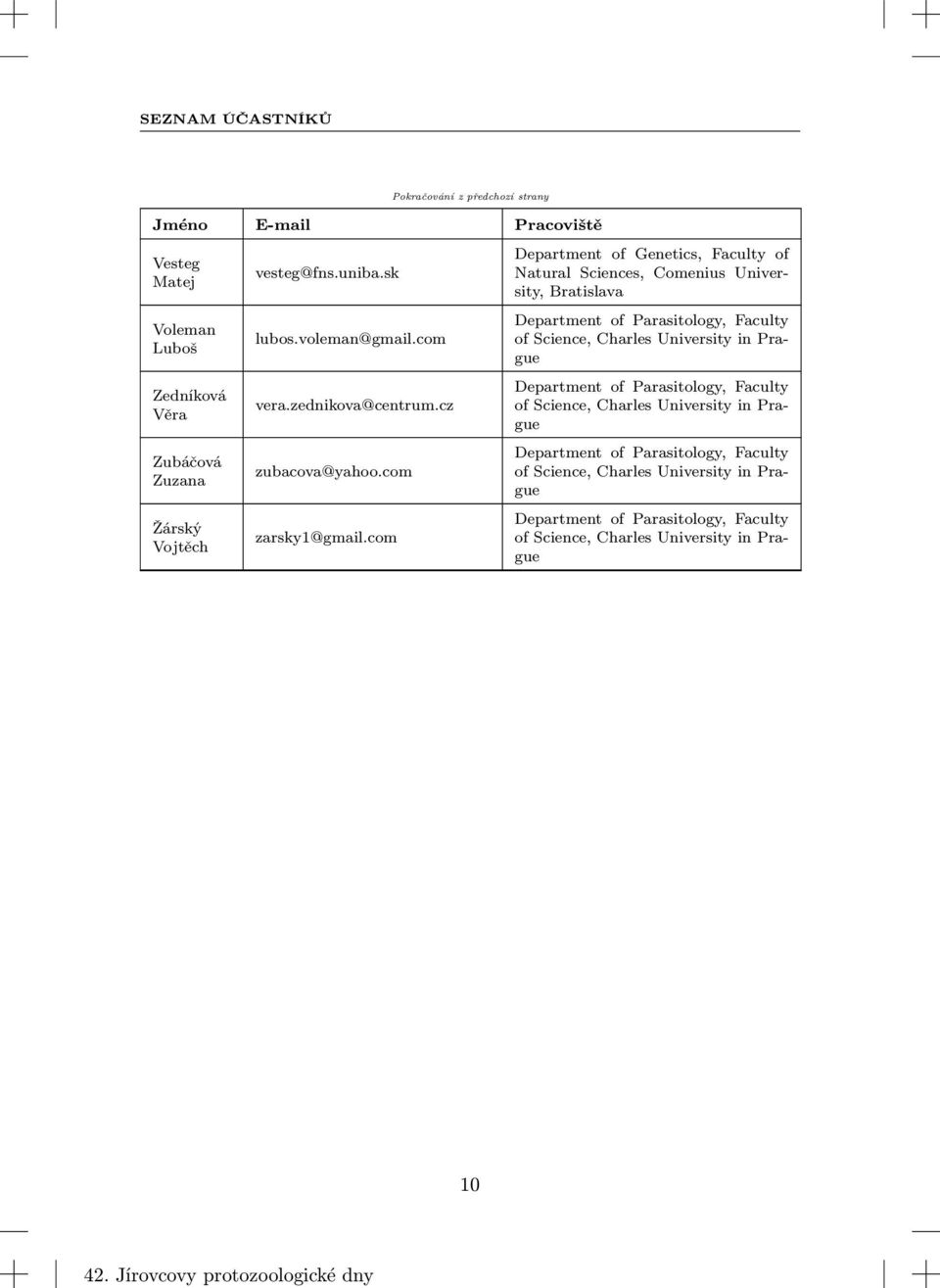 com Department of Genetics, Faculty of Natural Sciences, Comenius University, Bratislava Department of Parasitology, Faculty of Science, Charles University in