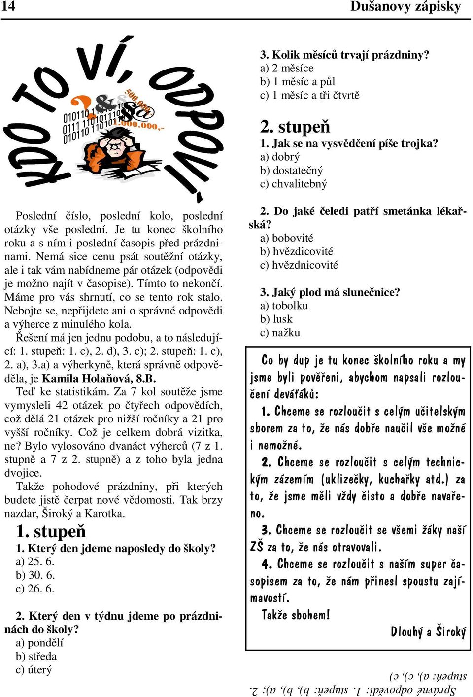 Nemá sice cenu psát soutěžní otázky, ale i tak vám nabídneme pár otázek (odpovědi je možno najít v časopise). Tímto to nekončí. Máme pro vás shrnutí, co se tento rok stalo.