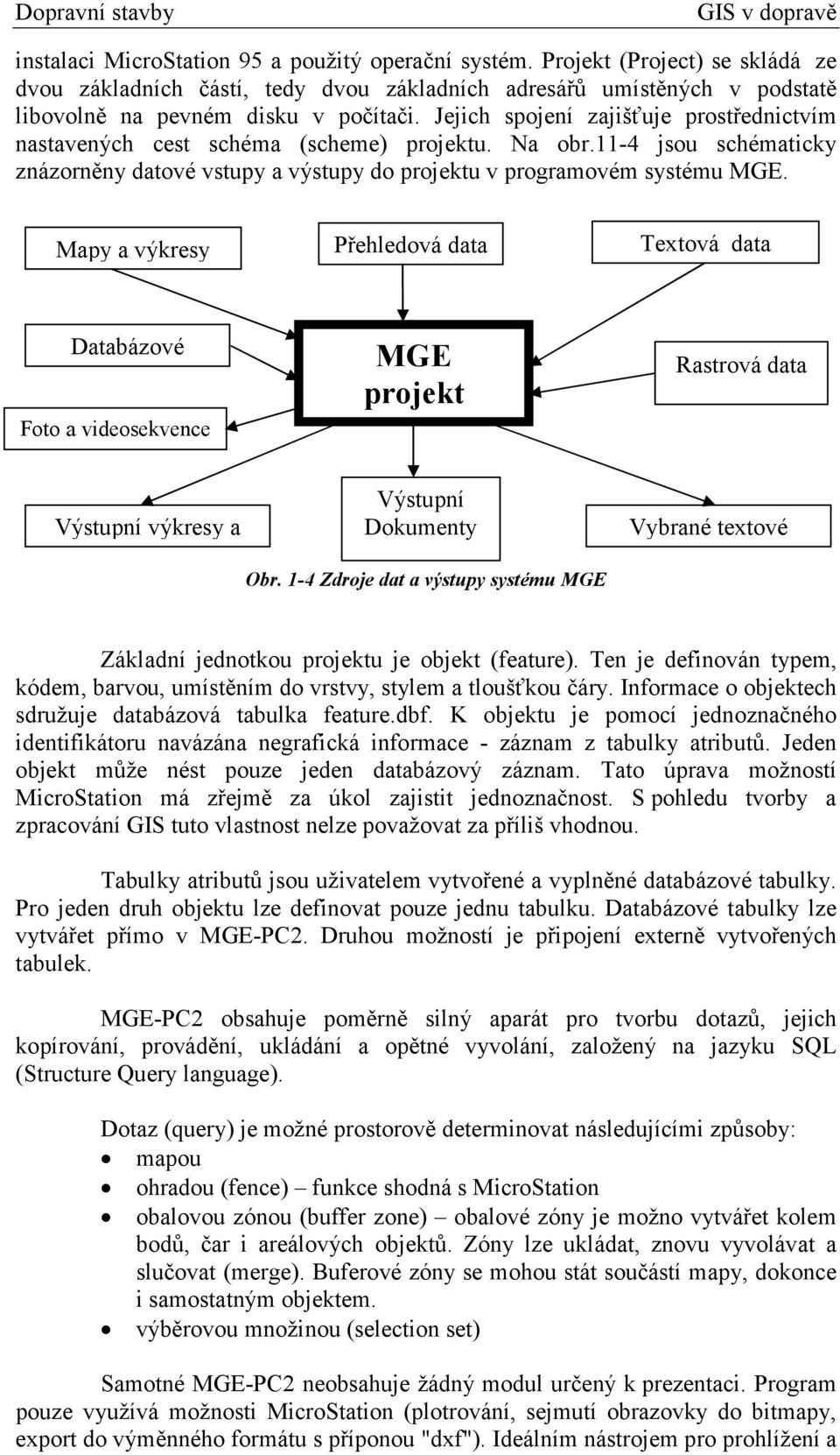 Mapy a výkresy Přehledová data Textová data Databázové Foto a videosekvence MGE projekt Rastrová data Výstupní výkresy a Výstupní Dokumenty Obr.