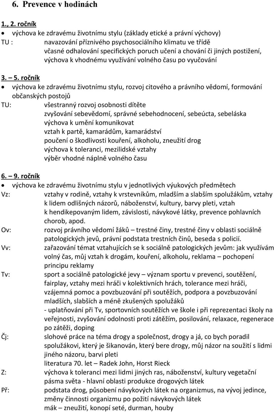 jiných postižení, výchova k vhodnému využívání volného času po vyučování 3. 5.