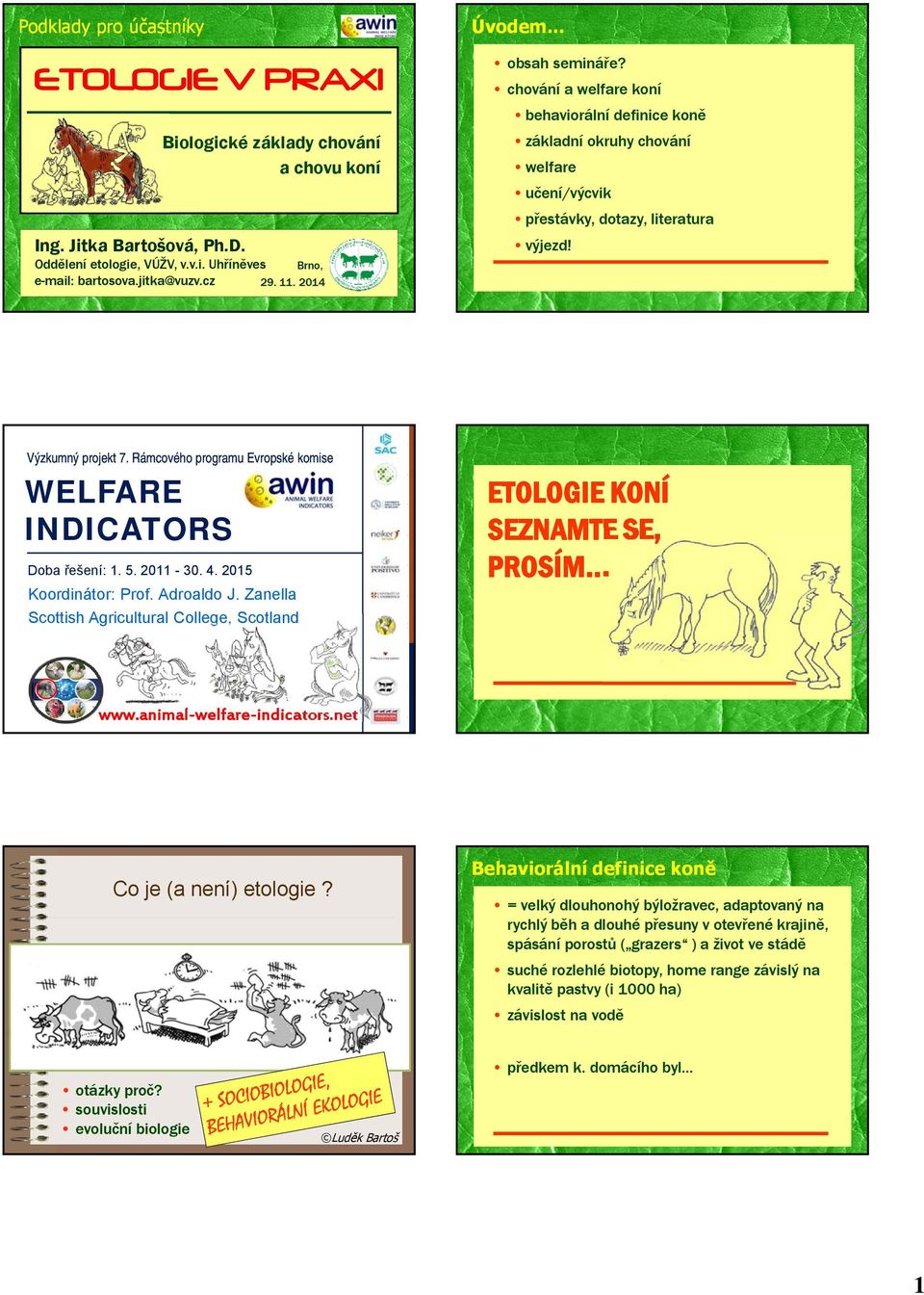 Rámcového programu Evropské komise WELFARE INDICATORS Doba řešení: 1. 5. 2011-30. 4. 2015 Koordinátor: Prof. Adroaldo J.