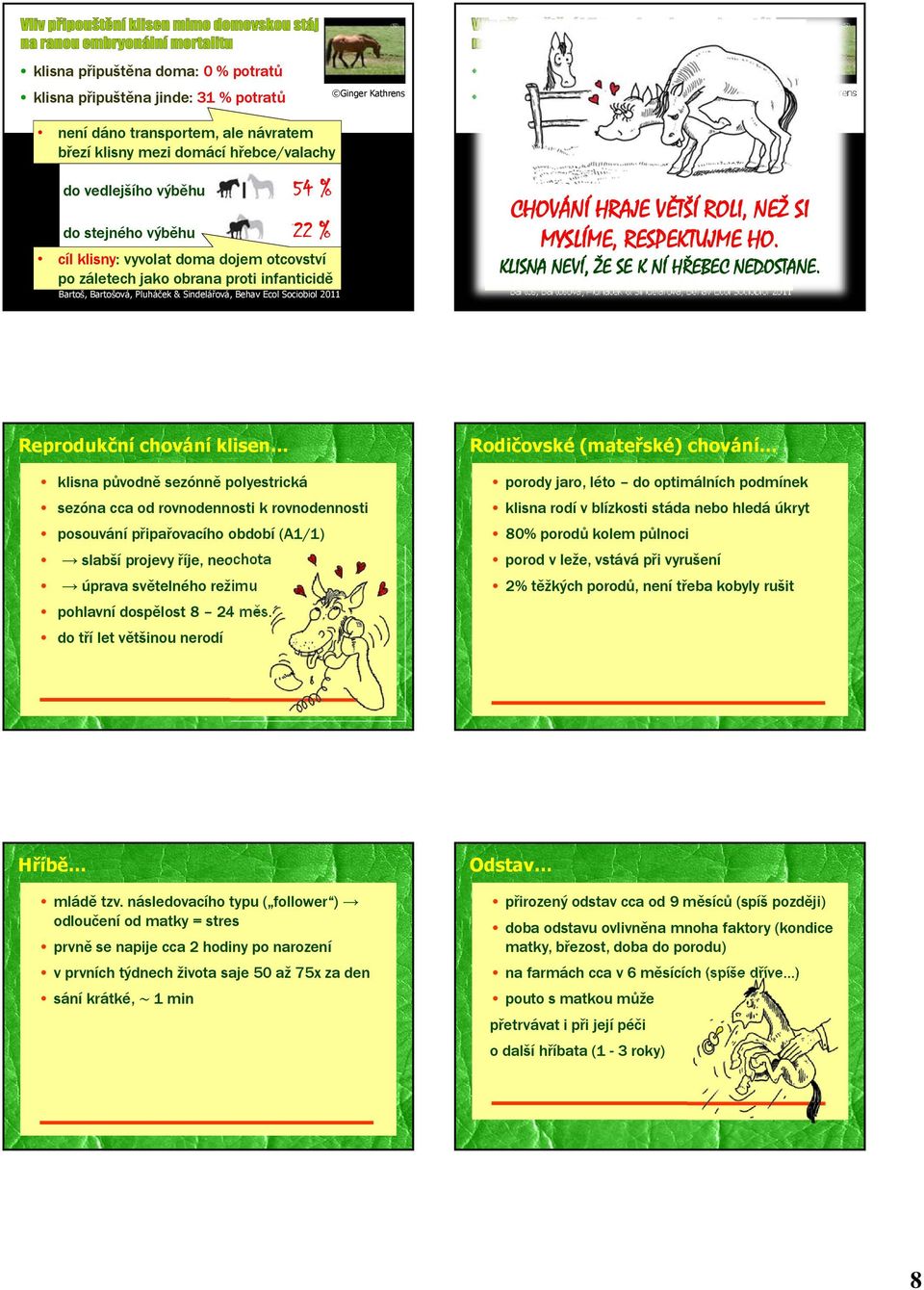 Bartoš, Bartošová, Pluháček & Šindelářová, Behav Ecol Sociobiol 2011 není dáno transportem, ale návratem březí klisny mezi domácí hřebce/valachy do vedlejšího výběhu 54 % CHOVÁNÍ HRAJE VĚTŠÍ ROLI,