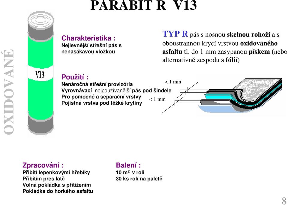 oboustrannou krycí vrstvou oxidovaného asfaltu tl.