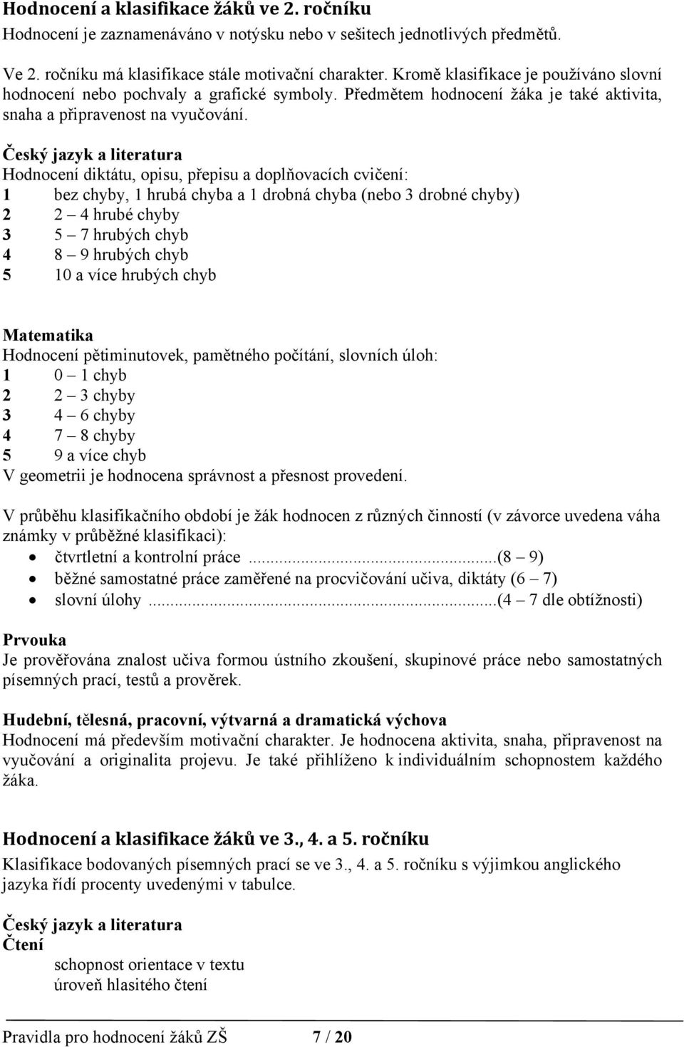 Český jazyk a literatura Hodnocení diktátu, opisu, přepisu a doplňovacích cvičení: 1 bez chyby, 1 hrubá chyba a 1 drobná chyba (nebo 3 drobné chyby) 2 2 4 hrubé chyby 3 5 7 hrubých chyb 4 8 9 hrubých