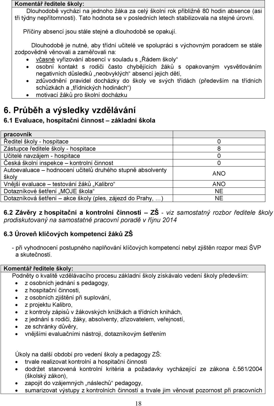 Dlouhodobě je nutné, aby třídní učitelé ve spolupráci s výchovným poradcem se stále zodpovědně věnovali a zaměřovali na: včasné vyřizování absencí v souladu s Řádem školy osobní kontakt s rodiči