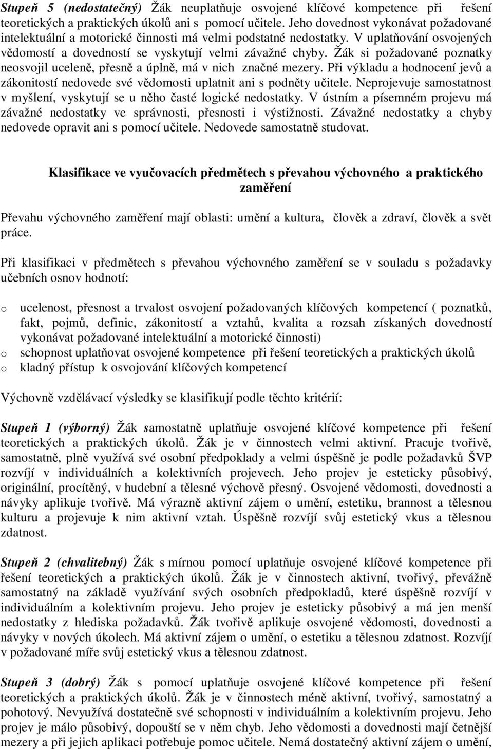 Žák si pžadvané pznatky nesvjil uceleně, přesně a úplně, má v nich značné mezery. Při výkladu a hdncení jevů a záknitstí nedvede své vědmsti uplatnit ani s pdněty učitele.