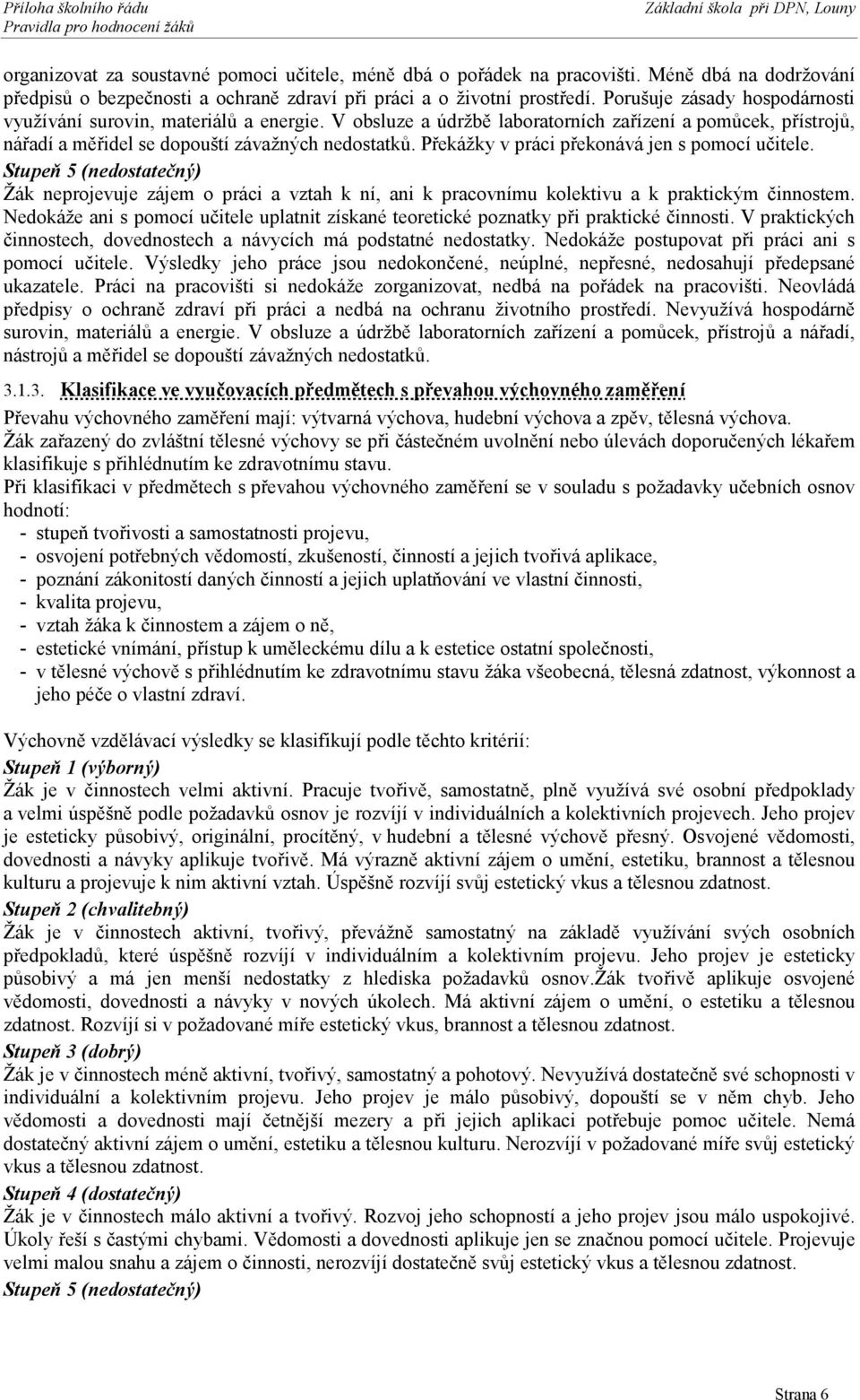 Překážky v práci překonává jen s pomocí učitele. Stupeň 5 (nedostatečný) Žák neprojevuje zájem o práci a vztah k ní, ani k pracovnímu kolektivu a k praktickým činnostem.