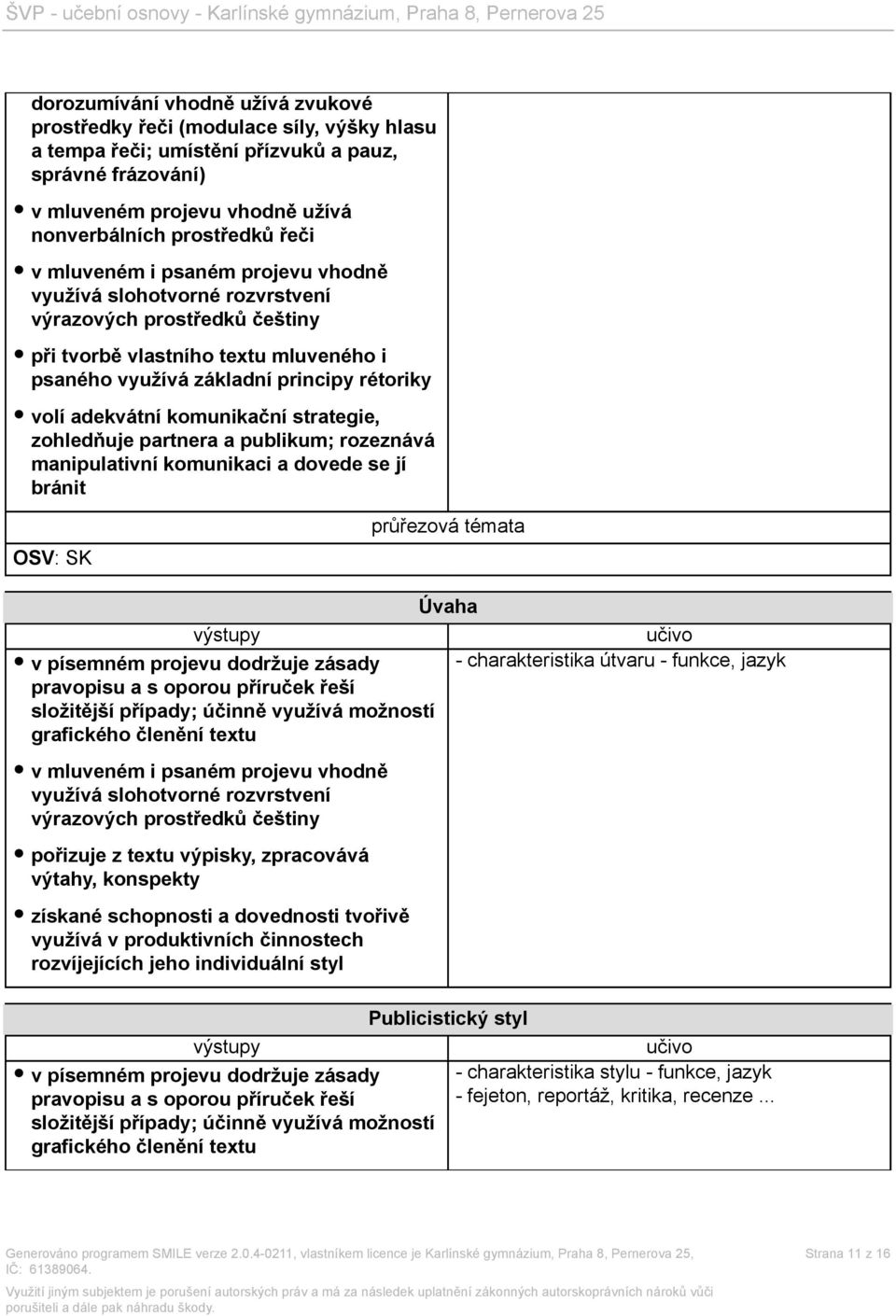 komunikační strategie, zohledňuje partnera a publikum; rozeznává manipulativní komunikaci a dovede se jí bránit OSV: SK průřezová témata v písemném projevu dodržuje zásady pravopisu a s oporou