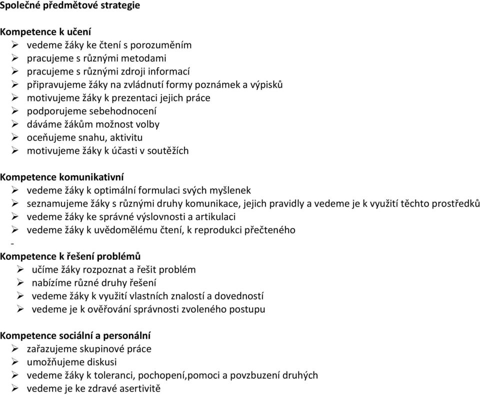 žáky k optimální formulaci svých myšlenek seznamujeme žáky s různými druhy komunikace, jejich pravidly a vedeme je k využití těchto prostředků vedeme žáky ke správné výslovnosti a artikulaci vedeme