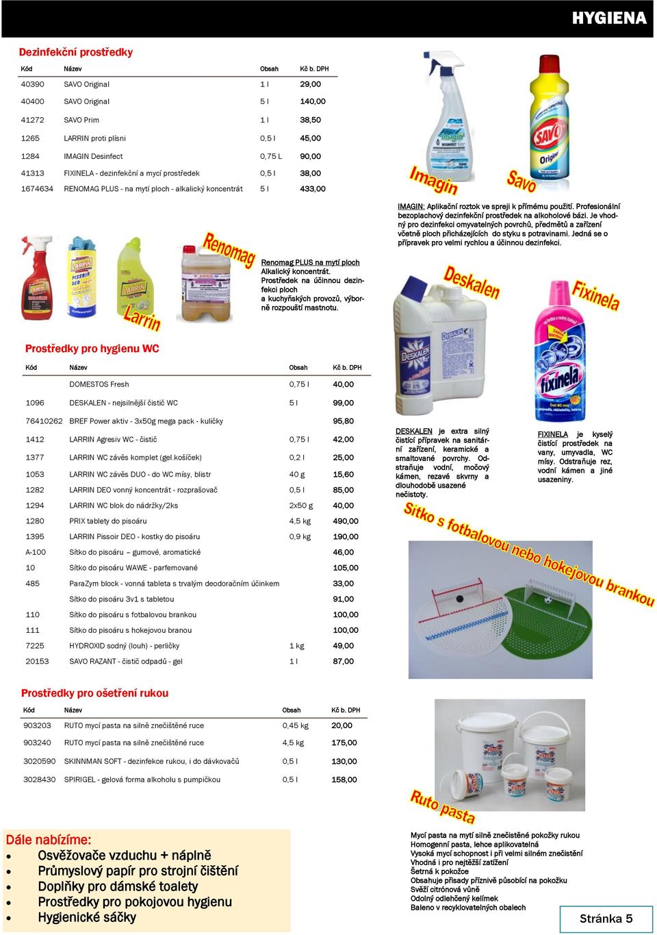 prostředek 0,5 l 38,00 1674634 RENOMAG PLUS - na mytí ploch - alkalický koncentrát 5 l 433,00 IMAGIN: Aplikační roztok ve spreji k přímému použití.