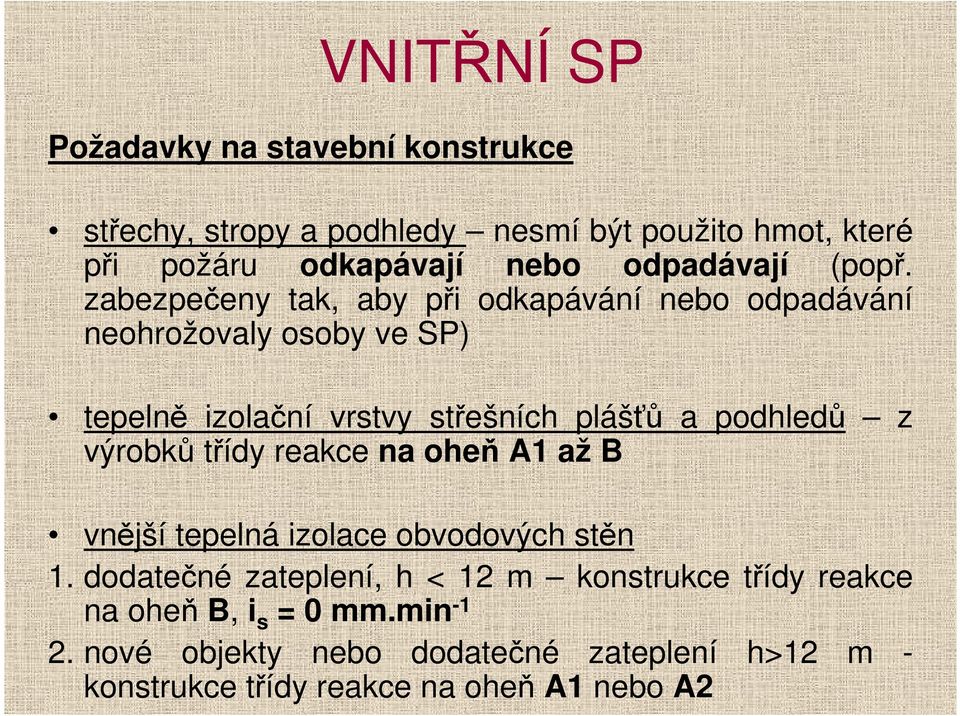 zabezpečeny tak, aby při odkapávání nebo odpadávání neohrožovaly osoby ve SP) tepelně izolační vrstvy střešních plášťů a podhledů z
